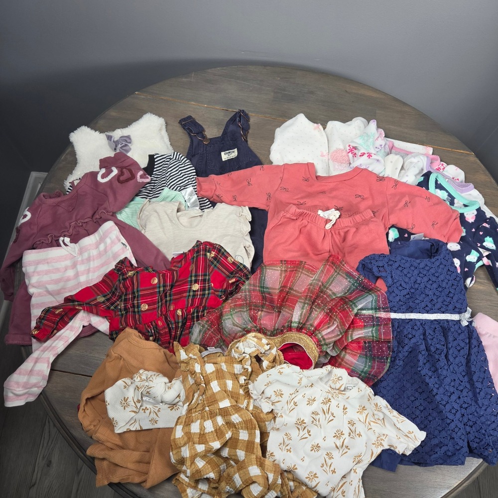Baby Girl 9M Clothing Lot 23 Pc Carter's OshKosh Disney Fall Winter Dresses PJs